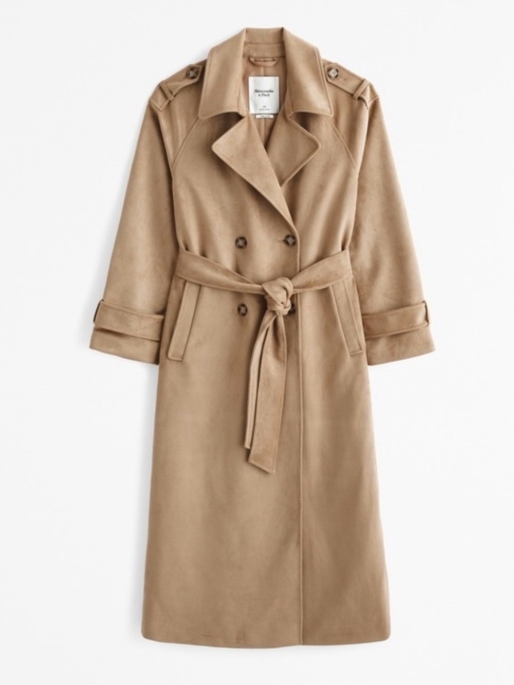 Abercrombie & Fitch Vegan Suede Camel Trench Coat with Belt